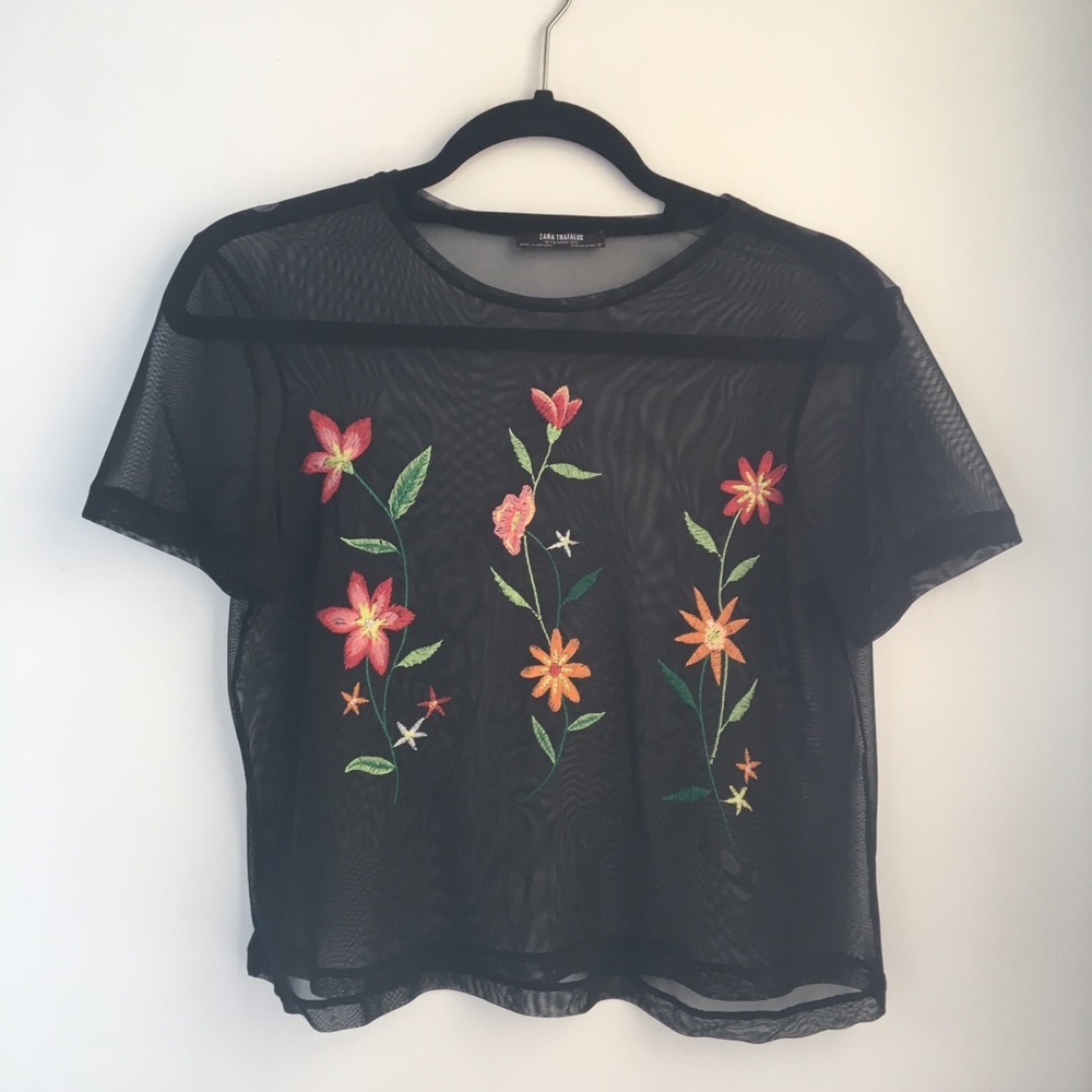 Zara mesh embroidered shirt
